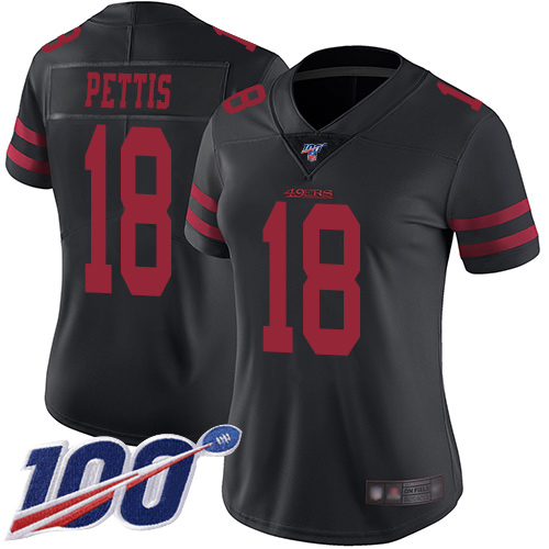 San Francisco 49ers Limited Black Women Dante Pettis Alternate NFL Jersey #18 100th Season Vapor Untouchable